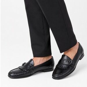 Adolfo Vintage Black Leather Kiltie Loafers Made in Italy Men's Size 11